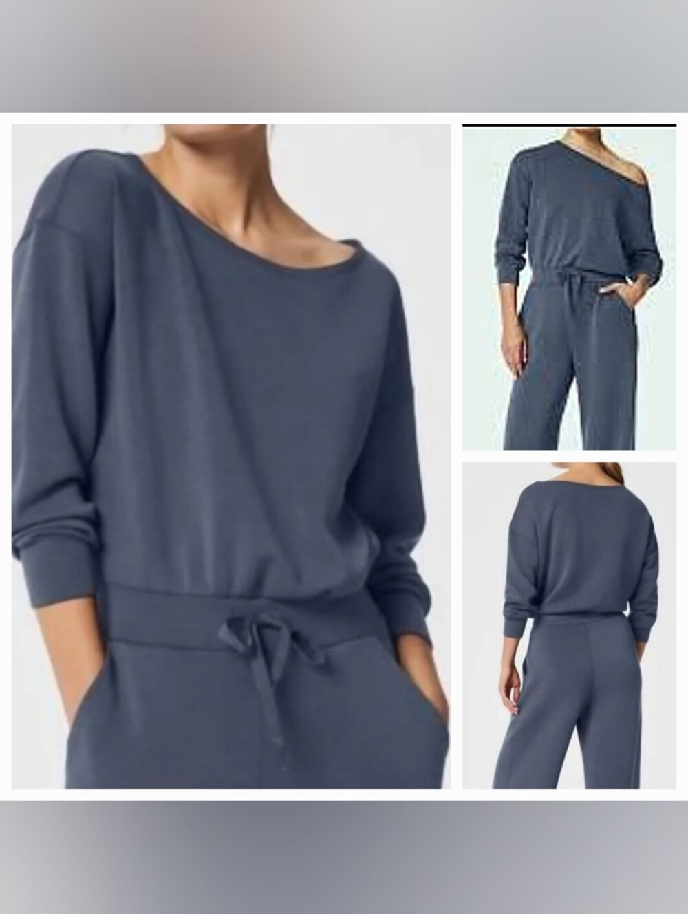 SPANX AIR ESSENTIAL Off Shoulder Jumpsuit In Grey/blue S